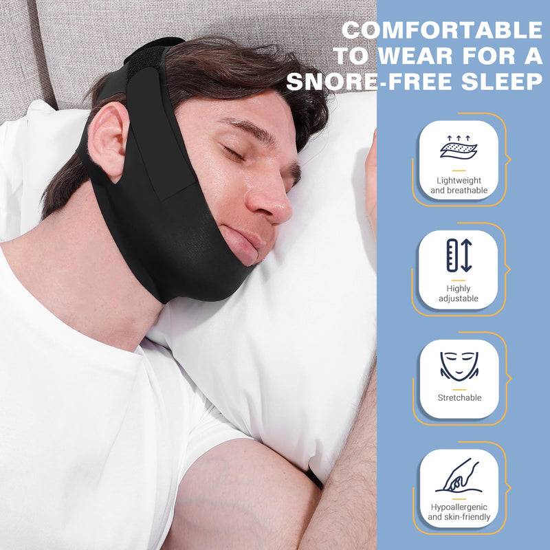 NOIKO Anti Snoring Chin Strap Adjustable, High Elasticity Traceless Chin Strap for Sleeping, Effective Anti Snoring Device, Snore Stopper Breathable and Durable for Adult 1 Black M