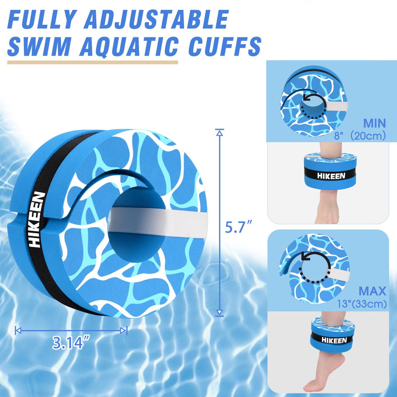 Hikeen Swim Aquatic Cuffs,High-Density EVA Water Aerobics Float Ring Fitness Pool Exercise Weights Set, Water Ankles Arms Belts with Adjustable Float for Swim Fitness Training ‎ Blue