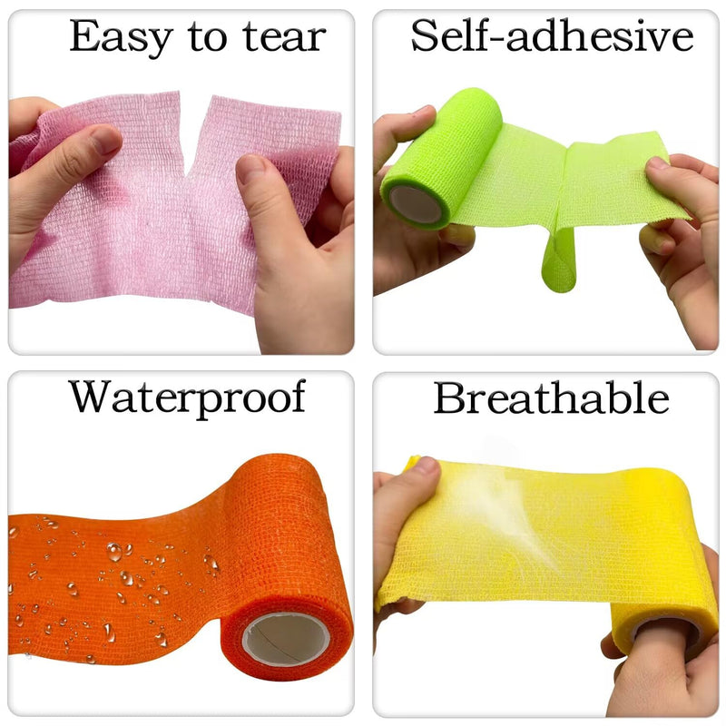 24 Pack Self Adhesive Bandage Wrap 2 Inch x 5 Yard Nonwoven Elastic Athletic Tape for Ankle, Knee & Wrist Sprains, 12 Colors 2 Inch (Pack of 24) Multicolour - BeesActive Australia