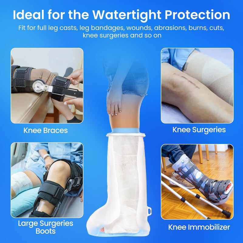 YUNCHI Upgraded Extra Wide Full Leg Cast Cover for Shower after Knee Surgeries with Non-Slip Bottom for Leg Wounds, Bandage, Large Cast, Knee Immobilizer/Brace, Walking Boots, Reusable NEW-Extra Wide-Full Leg - BeesActive Australia