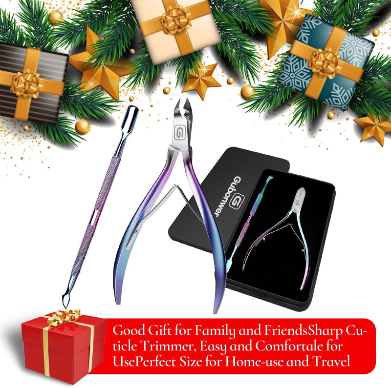 Cuticle Trimmer 3/4 Jaw Extremely Sharp Cuticle Nippers Scissors Stainless Steel Clippers Cutter Remover Pedicure Manicure Nail Tool, cuticle pusher, nail cuticle trimmer professional cuticle cutter Cuticle Nippers+cuticle Pushers/Colorful-b - BeesActive Australia