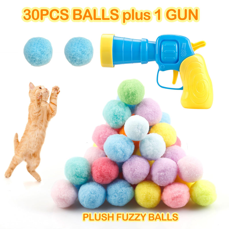 31Pcs Cat Ball Toy Launcher Gun, Cat Balls Fetch Toy, 30Pcs Plush Fuzzy Balls Launcher Cat Toy for Cats with 1 Gun, Funny Interactive Cat Toys for Bored Indoor Adult Cats, Cute Kitten Kitty Toys - BeesActive Australia