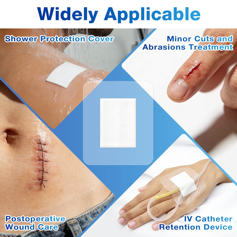 Transparent Film Dressing with Pad 50 Pack,Waterproof Adhesive Bandages for Wound Care,IV Shield, Tattoo Aftercare, Shower Protector(4"x 6") 4"x 6"