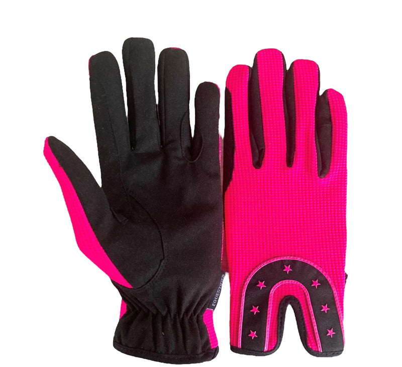 Ladies All Sports Outdoor Equestrian Gloves Horseshoe Design in Pink, Black & Purple Medium - BeesActive Australia