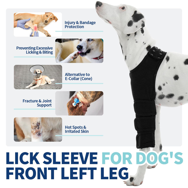 ROZKITCH Dog Recovery Suit for Front Left Legs, Breathable Dog Surgery Suit Anti Licking, Cone Alternative for Wound, Adjustable Dog Leg Sleeve for Medium Dogs, Post-Surgery Leg Sleeve Black M