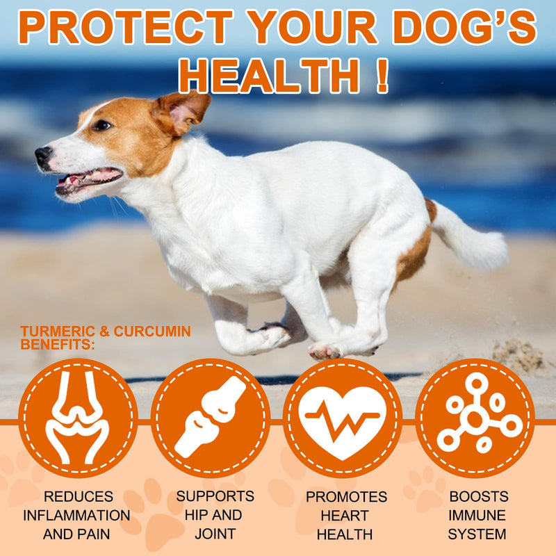 Turmeric for Dogs, 180 Turmeric Curcumin Tablets Supports Heart, Immune System Booster, Hip & Joint Support, Dog Pain Relief, Pet Supplement Treats w/Fish Oil, Curcumin C3-180 Tablets / 5.1 OZ - PawsPlanet Australia