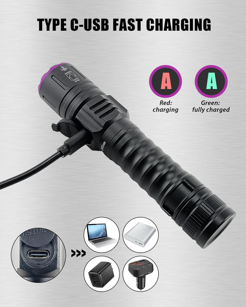 Eagou Diary UV Flashlights | 395nm 5W Black Light Flashlights | Mini Woods Lamp | Zoomable Ultraviolet Flashlight | Rechargeable Pet Urine Detector Light | Waterproof UV Flashlight for Pet Urine - BeesActive Australia
