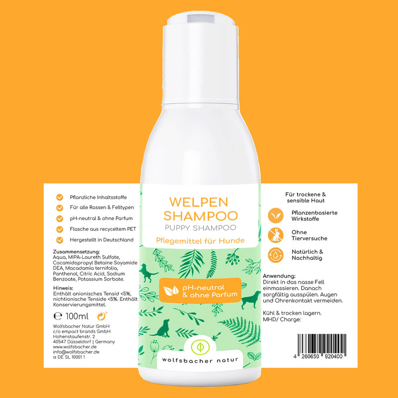 Puppy shampoo sensitive for dogs - pH neutral, without perfume, for long hair and short hair, 100% plant-based active ingredients - for dandruff, itching and mites, 100ml puppy shampoo - BeesActive Australia