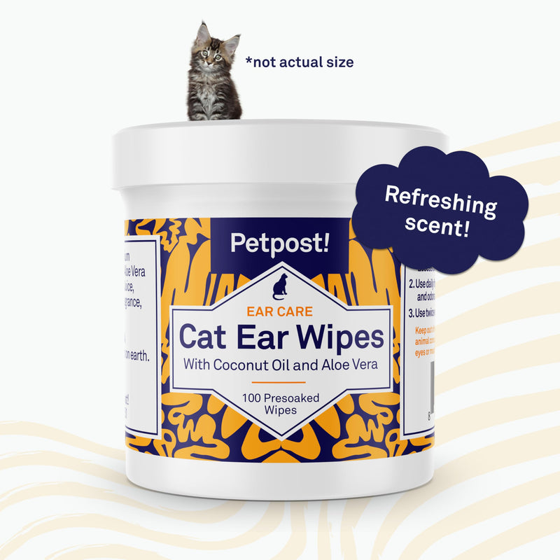 Petpost | Cat Ear Cleaner Wipes - Ultra Soft Cotton Pads in Coconut Oil Solution - Treatment for Removing Cat Ear Dirt & Wax 100 ct. - PawsPlanet Australia