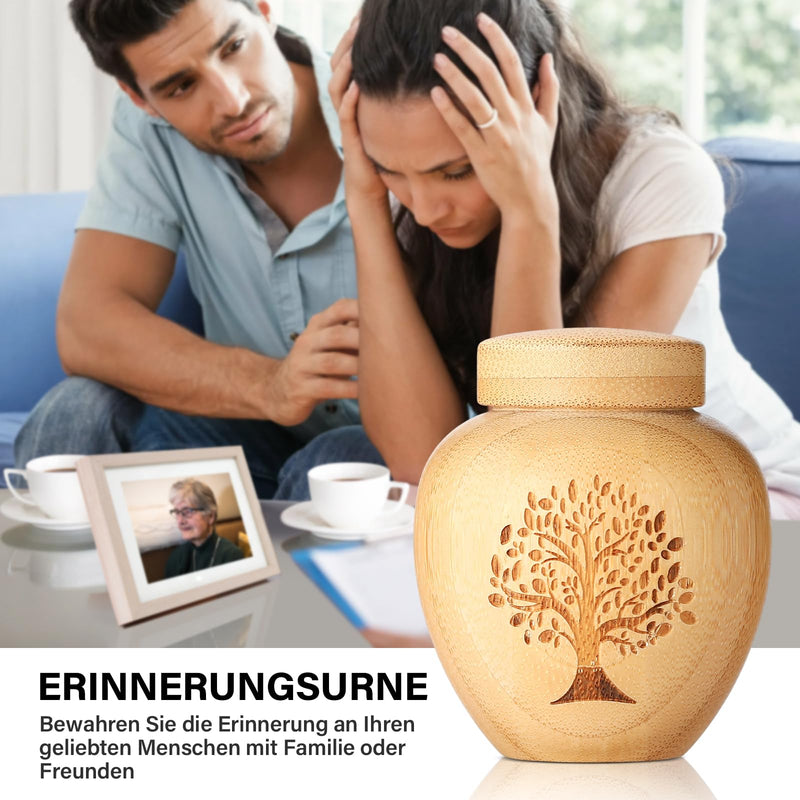 Small urn for human ashes made of bamboo, mini urn for human ashes with engraved tree of life pattern, mini keepsake urn for the ashes of pets (tree of life, 1 piece) tree of life, 1 piece - BeesActive Australia
