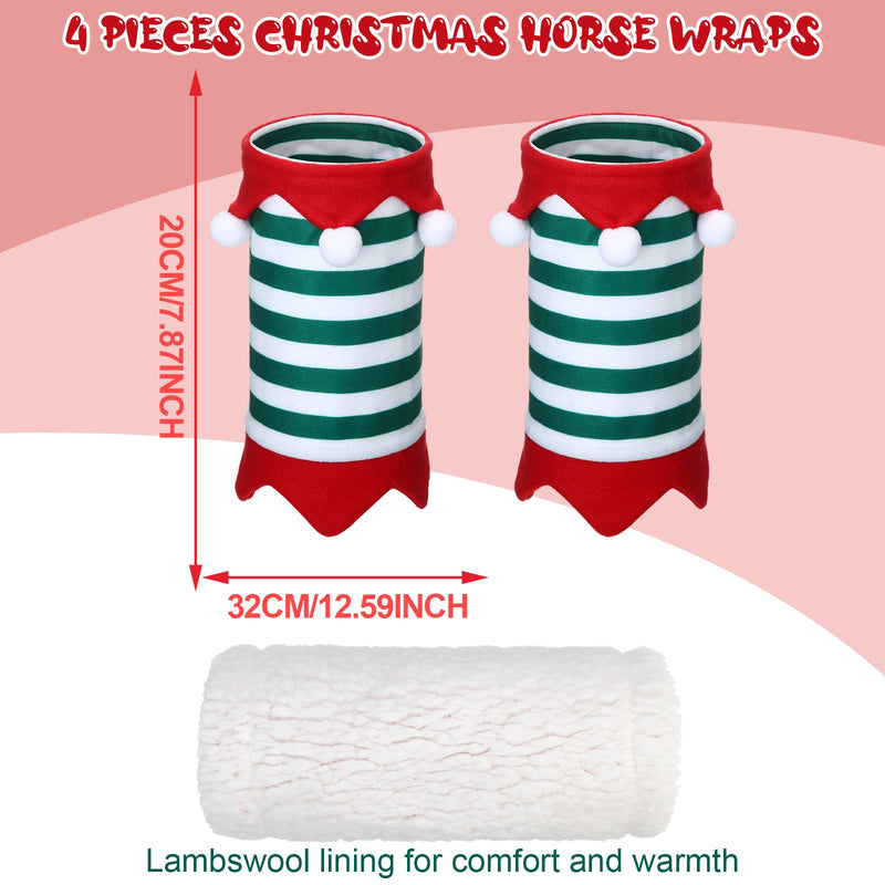 Mixweer Horse Christmas Tack Christmas Horse Leg Wraps Faux Fur Polyester Standing Wraps for Horses Leg Wraps Loose and Comfortable for Christmas Parades, Set of 4 (Stripe) - BeesActive Australia