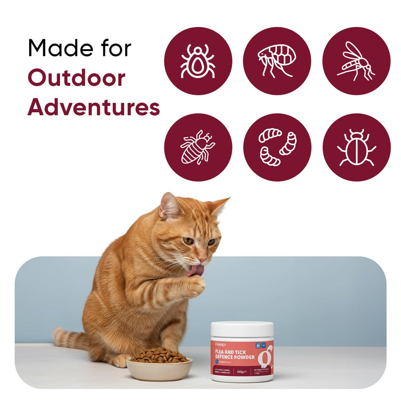 animigo Flea & Tick Powder for Cats - Works from Within - Delicious Chicken Flavour - Added Vitamins, Minerals & Amino Acid - Alternative to Cat Flea Tablets, Shampoo & Spray - Easy to Mix in Food