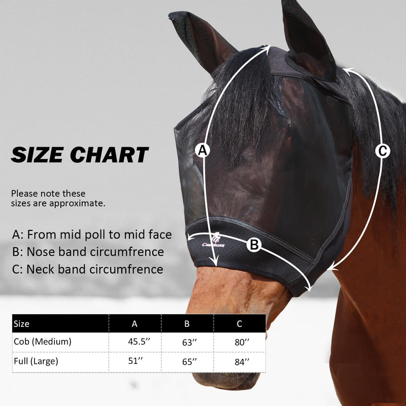 CareMaster Horse Fly Mask Large Space Fly Mask Breathable UV Protection Equine Mask with Reflective Features on Ears Mars Black M Medium - BeesActive Australia