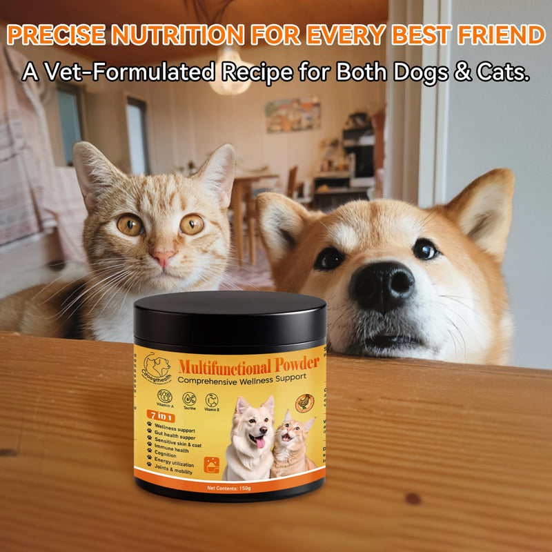 Multivitamin Powder for Dogs - All-in-One Support for Immune, Skin, Coat, Heart and Vision Health with Taurine, Biotin, Omega-3 & Natural Chicken Flavor,150g
