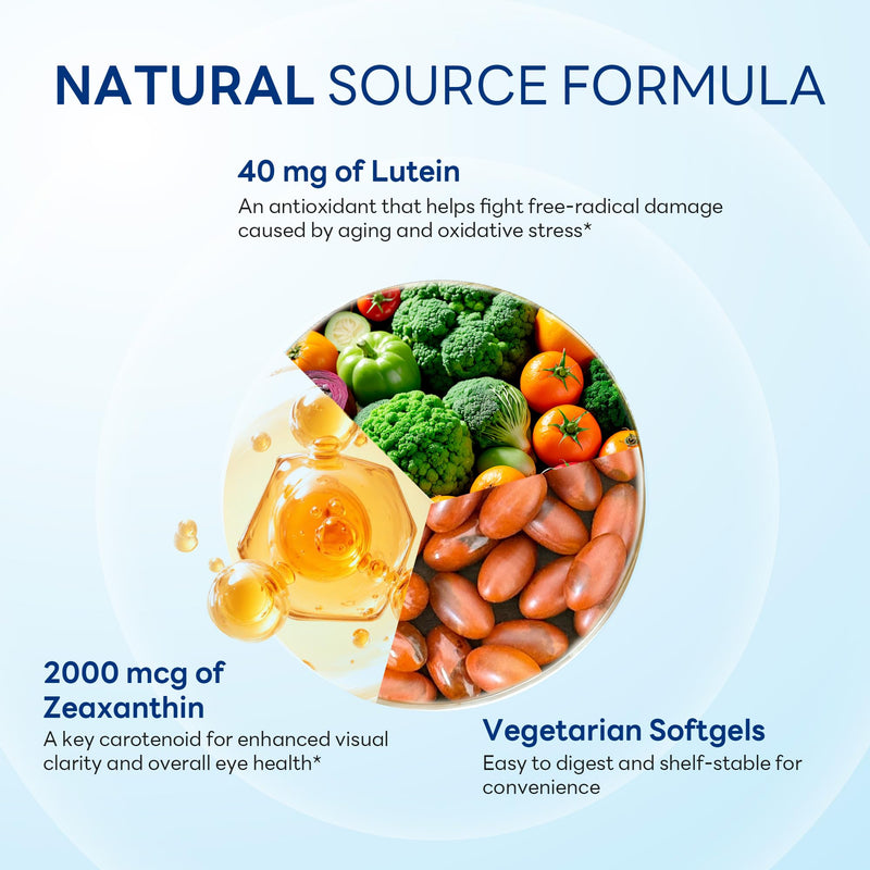 Vitamin World Lutein 40mg with Zeaxanthin 2mg, 60 Softgels | Eye Health & Vision Support Supplement, Helps Filter Blue Light, Non-GMO, Gluten Free, Vegetarian, 2 Month Supply
