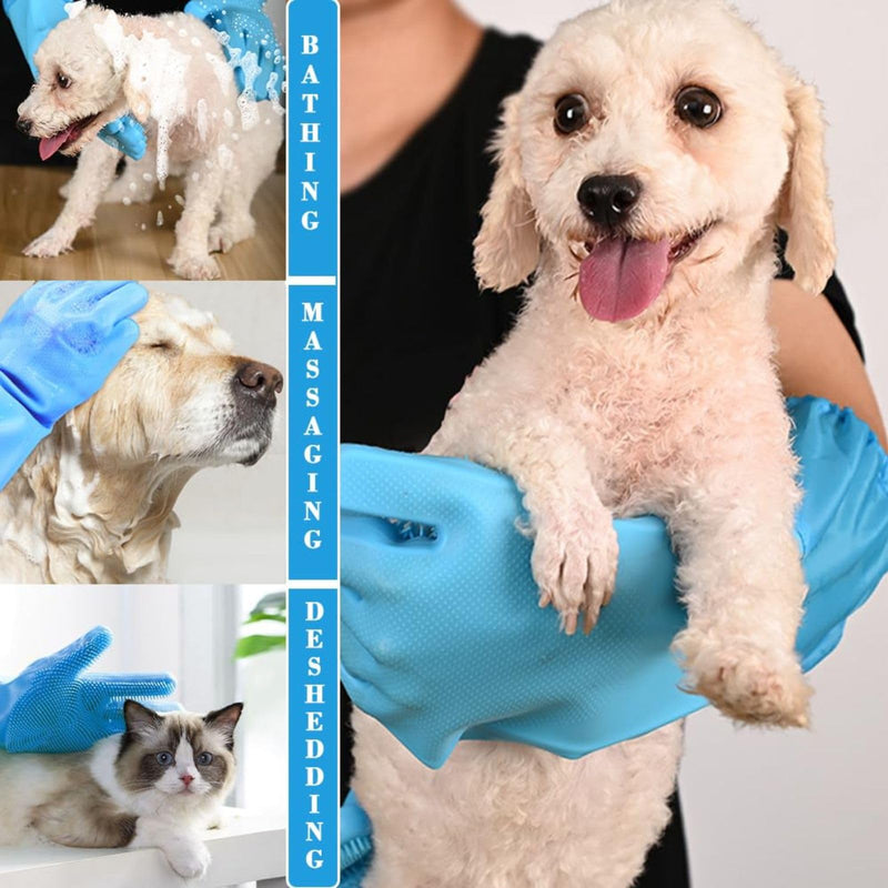 Dog Washing Gloves, Pet Grooming Gloves with Soft Brushes, Bathing and Massaging for Dogs and Cats, Silicone Heat Resistant Cleaning Gloves with High-Density Teeth (Blue) Blue - BeesActive Australia