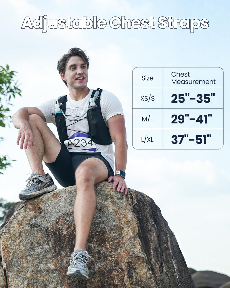 Running Vest for Women Men, USA Original Patent, Lightweight Adjustable Running Hydration Vest with 2L Water Bladder, Reflective Hydration Backpack for Marathon Hiking Black Medium-Large