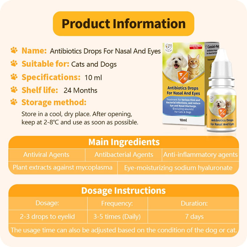 Nasal & Eye Drops for Immune Support, Sneezing, Cold, Allergy Relief, Runny Nose, Feline Respiratory Treatment and Watery Eyes for Cats and Dogs 0.33 Fl Oz (1 Bottle) 1 Bottle