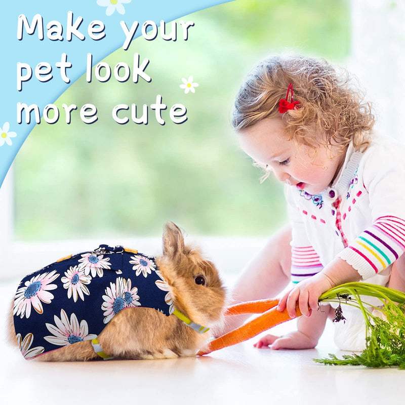 3 Piece Cute Rabbit Leash and Harness Set, Bunny Rabbit Dress Clothes Walking Harness Vest Escape Proof Pet Supply for Rabbit Hedgehog Ferret Guinea Pig (Pink Flower, Blue Flower, Daisy) Pink Flower, Blue Flower, Daisy - BeesActive Australia