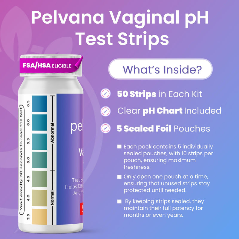 Pelvana Vaginal pH Test Strips for Women – 50 Strips, At-Home BV and Yeast Infection Test Kit, Vaginal pH Tester to Differentiate Between Conditions 50 Count (Pack of 1)