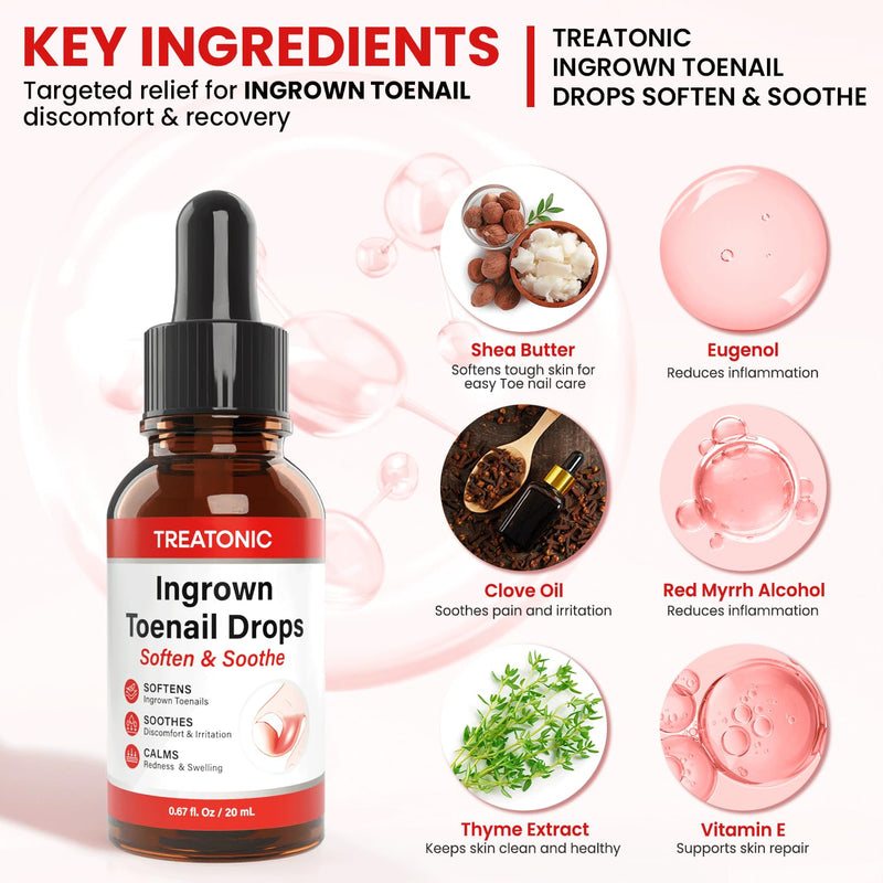 Treatonic Ingrown Toenail Treatment Kit – Nail Softening Drops & Precision Clippers Removal Set for Ingrown Toenail Care, Thick Curved Nails, Hard-to-Trim Toenails – Ingrown Toenail Tool for Home Use Ingrown Toenail Kit - BeesActive Australia