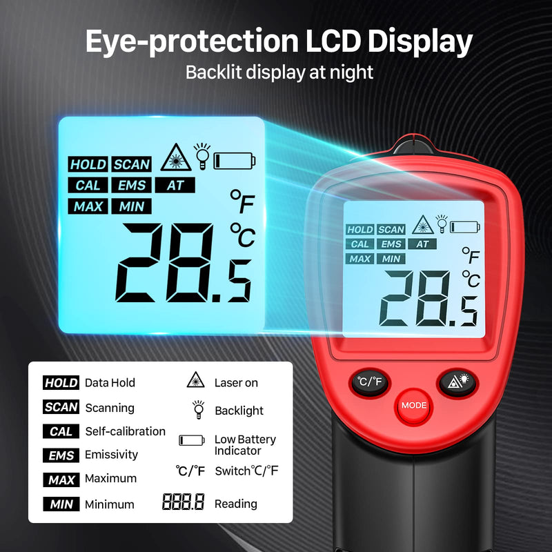 Eventek Infrared Thermometer Gun, Eventek -58°F~932°F Temperature Gun, Laser Thermometer Gun for Cooking, Pizza Oven, Candy, Griddle, Engine, Infrared Thermometer with Adjustable Emissivity & Max Min -58°F~932°F (-50°C~500°C) - BeesActive Australia