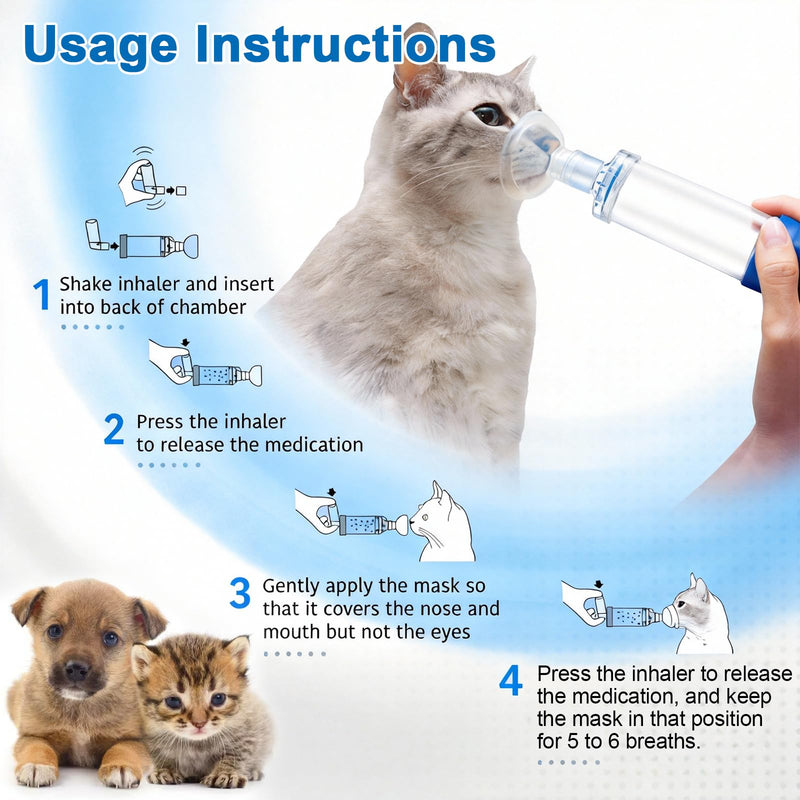 Inhaler Spacer for Cats or Dogs, Portable Nebulizer, Generic Pet Inhaler Attachment with 2 Silicone Masks of Different Size, Animal Adapter for Cats and Small Dogs, Home or Outdoor First Aid