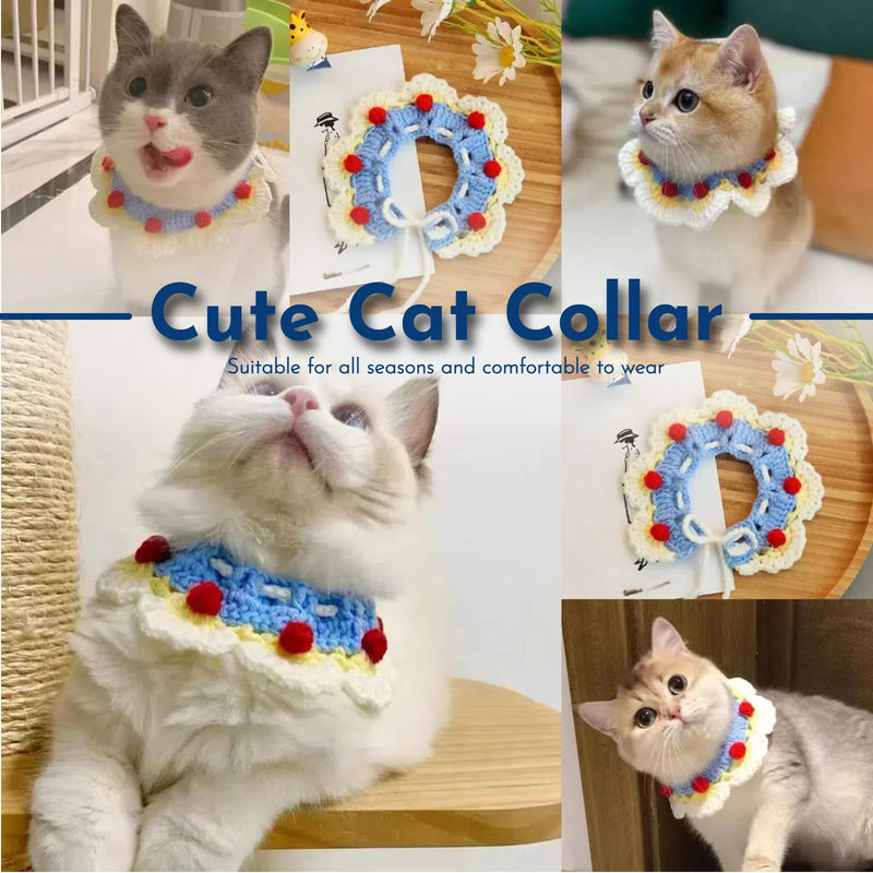2pcs Handmade Knitted Cat Collars：Breakaway Kitten Collars，Vibrant Colors Pet Scarfs, Flowers Cat Bandana, Cute Cat Collar，Comfortable for Kitty, Puppy, and Rabbit Cartoon - BeesActive Australia