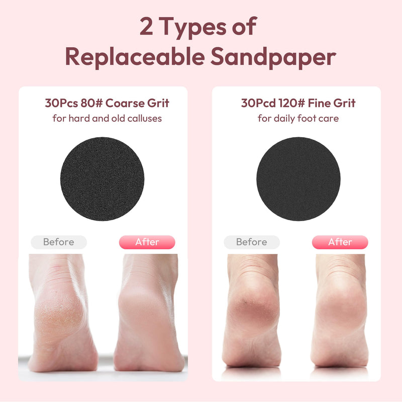 Electric Foot Callus Remover - 2 in 1 Rechargeable Electric Callus Remover for Feet, Pedicure Tools with 70pcs Sandpapers, Professional Foot Scrubber File for Dead Skin - Pink - BeesActive Australia