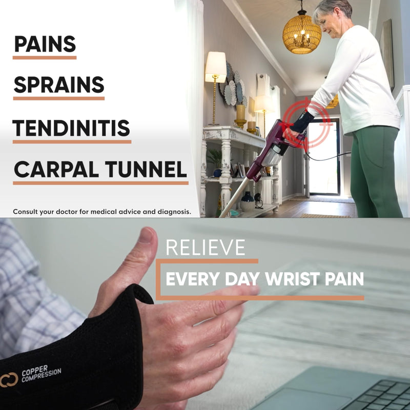 Copper Compression Advanced Wrist Brace - Copper Infused Adjustable Orthopedic Support Splint for Pain, Carpal Tunnel, Arthritis, Tennis Elbow, Tendinitis, RSI, Ganglion Cyst for Men Women Left L/XL Left Hand Large/X-Large (Pack of 1)