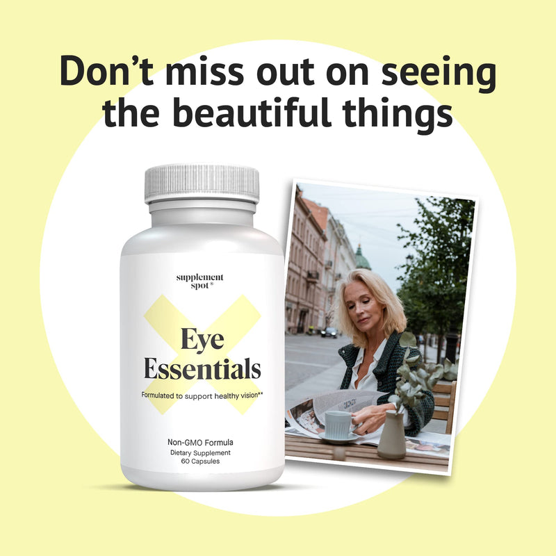 Eye Essentials for Adults – Vitamins & Multi Minerals Supplement w/Vitamin A, Bilberry Extract, Zinc & Antioxidants for Eye Health (60 Caps.)
