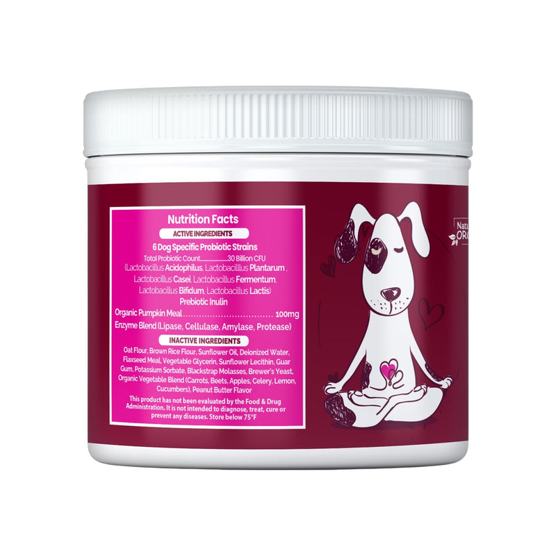 Probiotic Chews for Dogs 6-Strain Blend, Peanut Butter Flavor, Plant-Based Digestive Support, Soft Chews