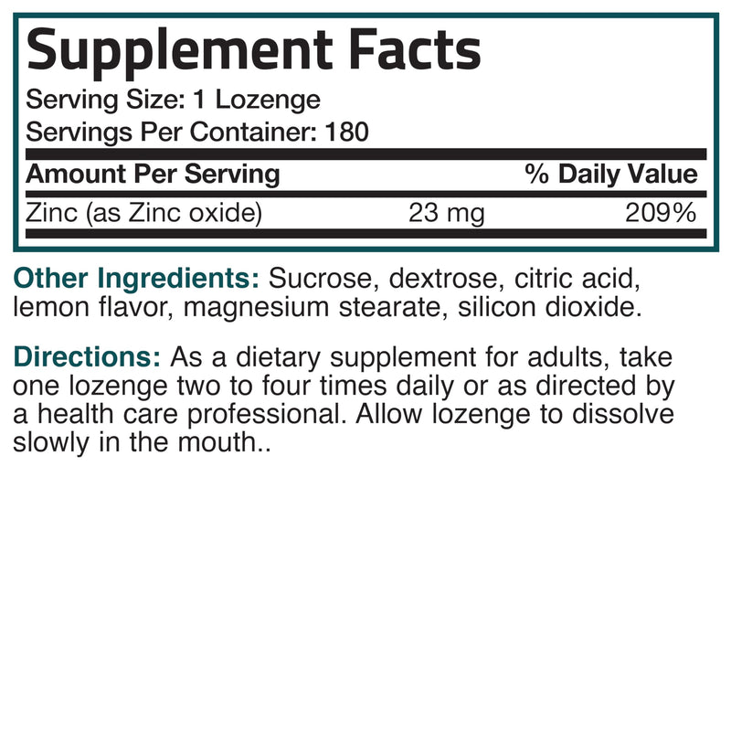 Bronson Zinc Lozenges Antioxidant & Immune Support Supplement Lemon Flavored, 180 Chewable Tablets 180 Count (Pack of 1)