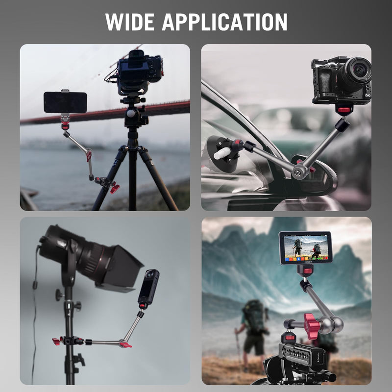 Came-TV 11" Articulating Magic Arm Camera Mount with 360° Ball Heads & 1/4 Screws & Locating Pins, Aluminum Camera Magic Arm Articulating Arm for Monitor Video Light Camera Cage Rig (64002) 11" Magic Arm