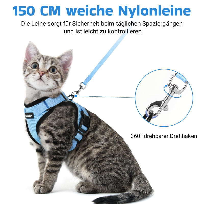Dooradar Cat Harness with Lead, Escape-Proof Cat Lead with Harness for Medium Cats, Reflective Cat Harness, Large Cat, XS, Light Blue XS (Pack of 1) - BeesActive Australia
