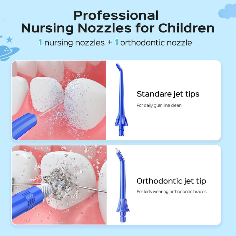 COSLUS C31 Kids Water Dental Flosser Deep Cleaning Picks Portable 4 Modes for Ages 6+ Safe Waterproof Rechargeable with 2 Jet Tips for Gums Care Red Blue