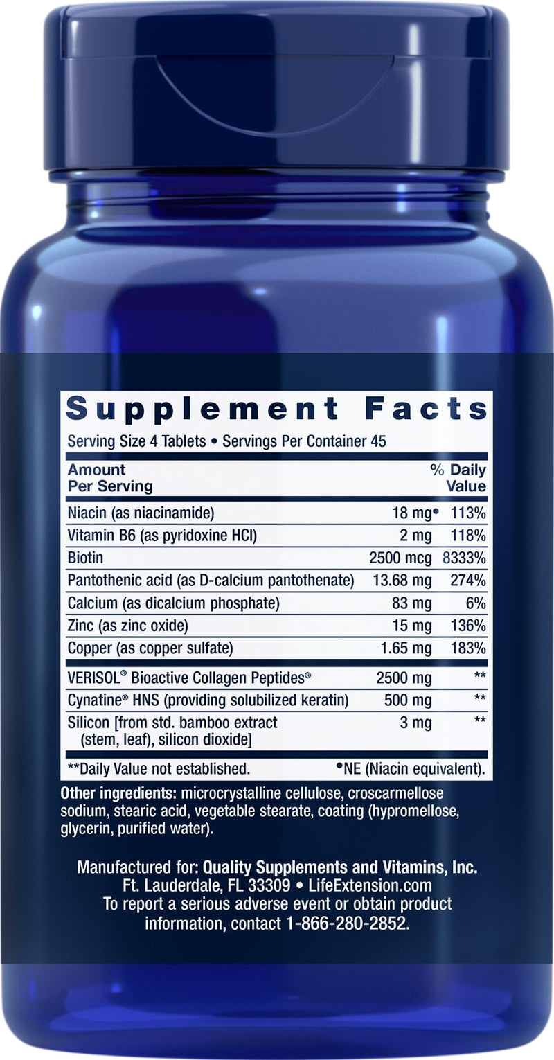 Life Extension Hair, Skin & Nails Collagen Plus Formula, 180 Tablets (Pack of 2)