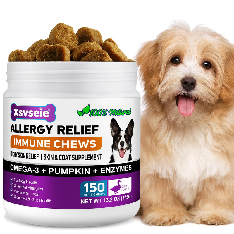 Dog Allergy Relief Chews for Itchy Skin & Immune Support - 150 Soft Chews | Stops Itching, Licking, Scratching & Shedding | Seasonal & Environmental Allergies Relief | Peking Duck Flavor 375g (1Pcs) 1Pcs