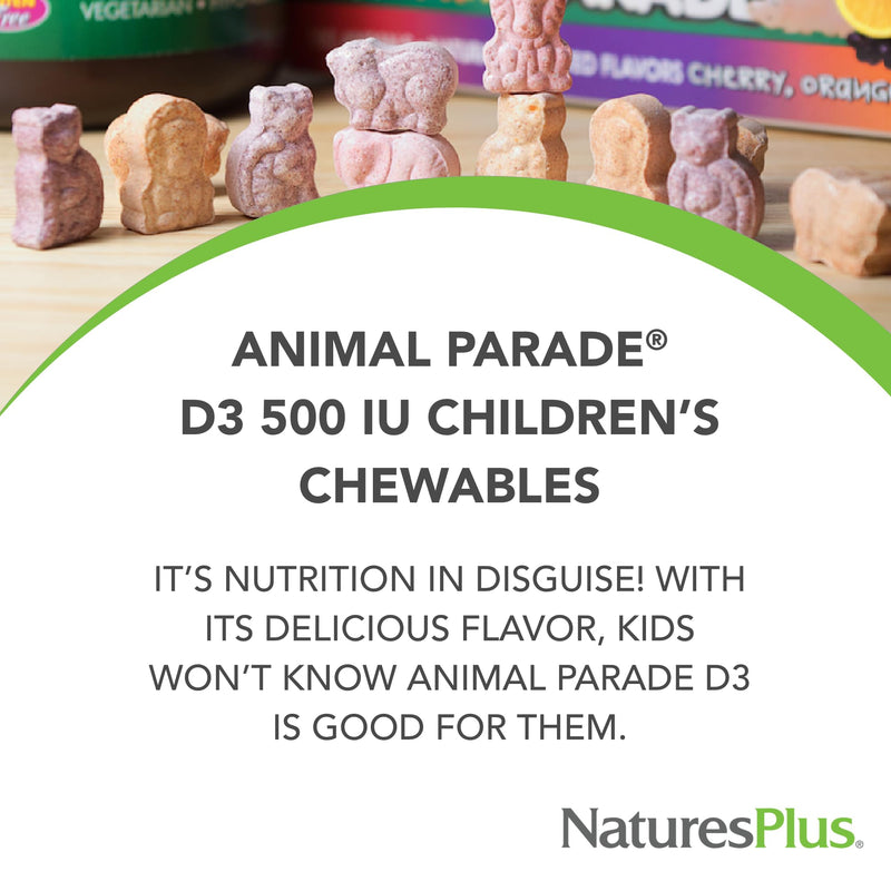NaturesPlus Animal Parade Vitamin D3 Children’s Chewables - Black Cherry Flavor - 90 Animal-Shaped Tablets, Pack of 2 - Gluten Free, Vegetarian, Hypoallergenic - 180 Total Servings 90 Count (Pack of 2)