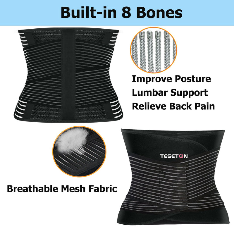 TESETON Back Brace for Men and Women, Back Support Belt Relief Lower Back Pain Herniated Disc, Sciatica, Scoliosis, Breathable Mesh, Lumbar Support Belt with 8 reinforced Bones 02 Black-M M(WAIST:28"-31"） - BeesActive Australia