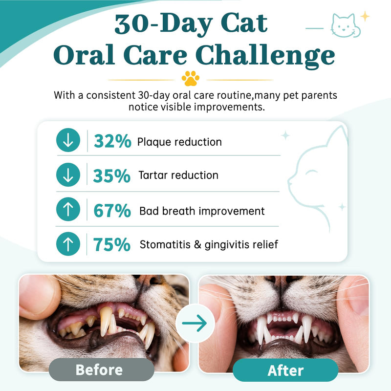 Cat Dental Care Supplement - Cat Teeth Cleaning & Bad Breath Freshener, Natural Plaque and Tartar Remover for Cats, Oral Health Support with 150mg Kelp & Probiotics- 400 Tablets