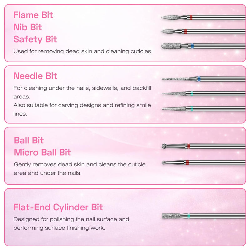 Nail Drill Bits Set Beginner-Friendly: 22pcs Safety E-File Bits with Visual Map - 3/32'' Professional Ceramic & Diamond Carbide Tool Kit for No-Pain Acrylic Gel Removal & Cuticle Prep - BeesActive Australia