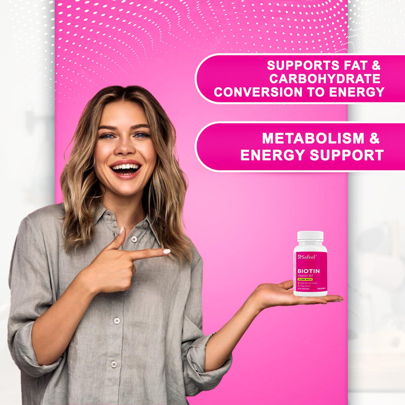 Safrel Biotin (Vitamin B7) 10,000mcg (10mg) Vitamin Supplement, 240 Capsules - Vegetarian, Gluten Free, Quick Release, Non-GMO