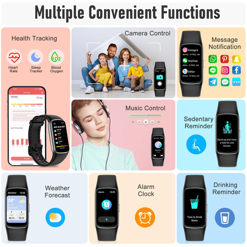 Zeacool Fitness Tracker with 24/7 Heart Rate, Blood Oxygen Sleep Monitor, 123 Sports Modes Calories Smart Watch,IP68 Waterproof Step Counter Activity Trackers Health Pedometer for Women Men Black