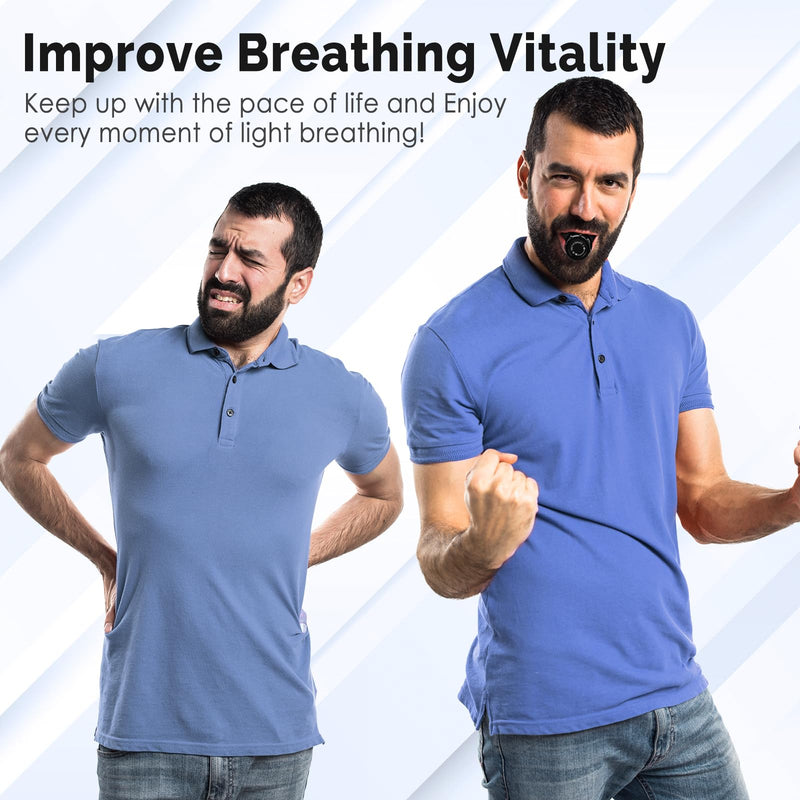Portable Breathing Trainer, [New Upgraded] Adjustable Respiratory Muscle Trainer with Soft Silicone for Strengthen Breathing Exercise, Compact Oxyfit Breathe Trainer for Fitness & Training, Black Black (New Upgrade) One Size - BeesActive Australia