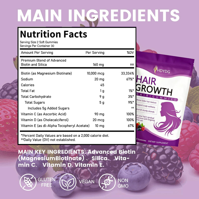 Hair Growth Vitamins Gummies for Women and Men, Biotin Soft Chews for Thicker Fuller Stronger Hair Growth, Hair Supplement Accelerator, Mixed Berry Flavor, 60 Soft Chews (Cherry) Cherry