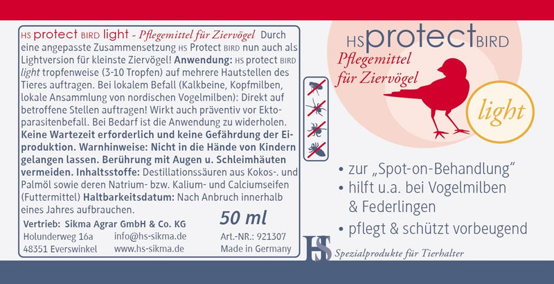 HS Spot on Bird Light – care product for small birds – 50 ml - BeesActive Australia