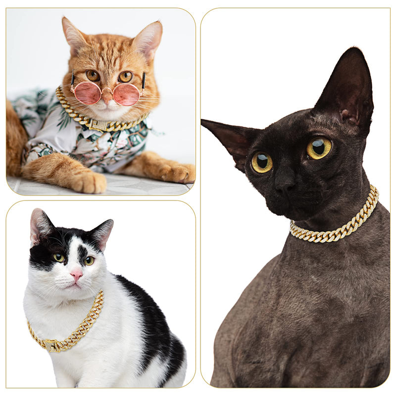 Tallew Dog Chain Diamond Collar Walking Metal Chain Collar with Secure Buckle, Pet Cuban Style Collar Jewelry Accessories for Small Medium Large Dog Cats(8 Inch,Gold) 8 Inch Gold - BeesActive Australia