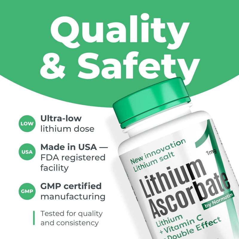 Low Dose Lithium Supplement 1mg – Non-Drowsy Calm & Focus – Fast-Dissolve Lithium Ascorbate Tablets with Vitamin C – Compare to Lithium Orotate 1mg – 60 Count 1