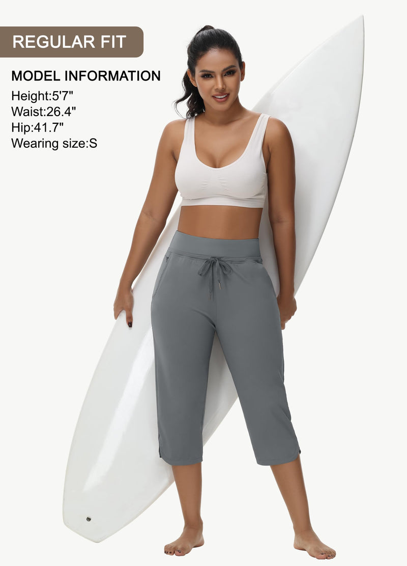 MIVEI Women's Swim Capris Long Shorts Quick Dry UPF 50+ Lightweight 2025 Swimming Pants with Zipper Pockets Dark Gray Large - BeesActive Australia